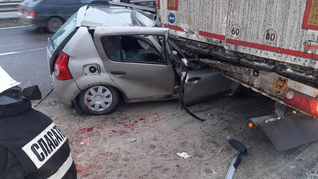 Водитель Renault Sandero врезался в стоявшую фуру, погибла пассажирка